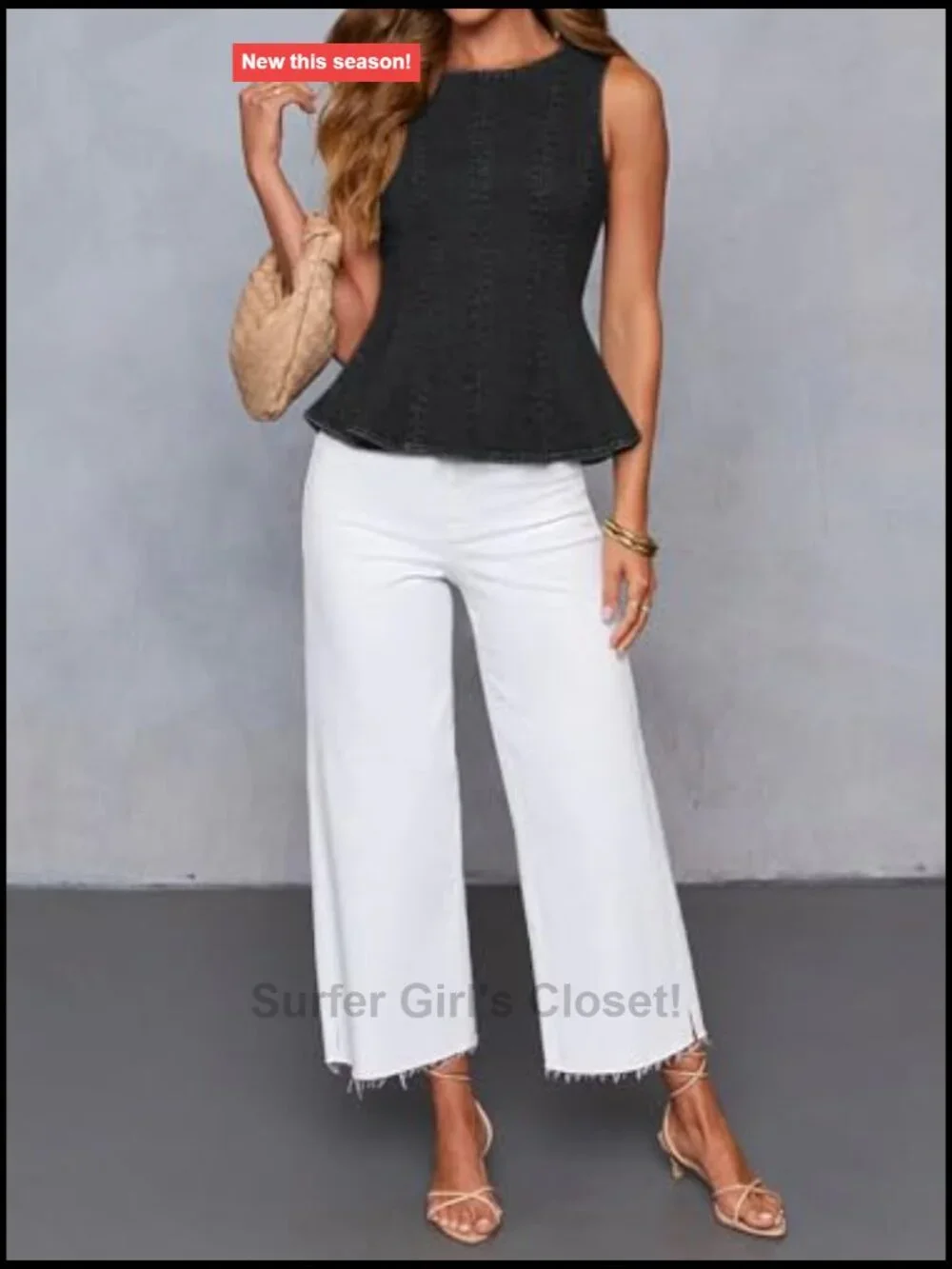 Women's Stretch Denim Peplum Tank Top Sleeveless Slim Fit Blouse Back Zipper